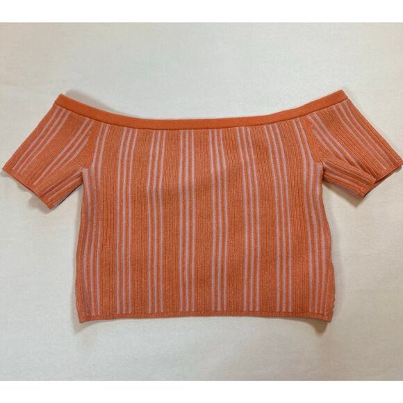 Aerie Size Large Reversible Off the Shoulder Cropped Sweater Ribbed Orange - Picture 3 of 11